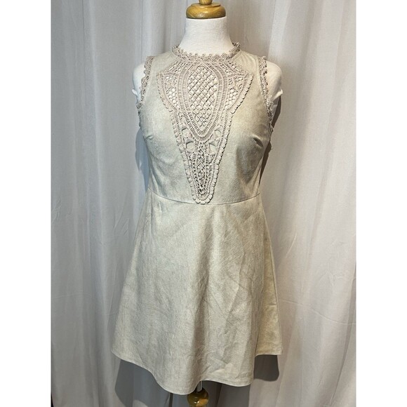 Alya (Francesca’s‎ brand) Tan Suede and Lace Sleeveless Dress Size Medium EUC - Picture 2 of 4